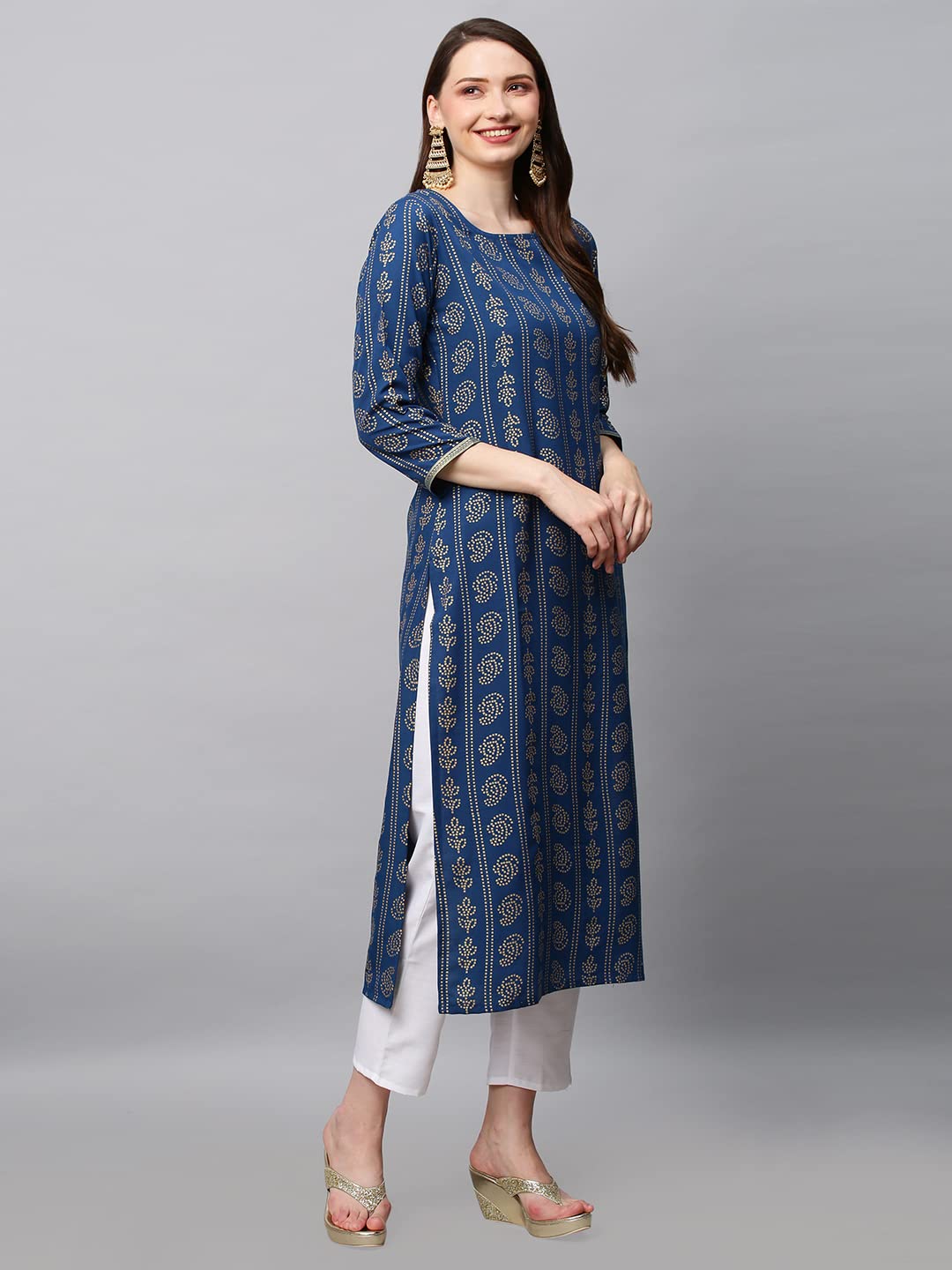 GoSriKi Women's  Cotton Blend Printed Straight Kurta