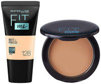 Maybelline New York Liquid Full Coverage Foundation For Oily Skin oil,Matte & Poreless,Fit Me,128 Warm Nude,18 Ml & New York Fit Me Shade 220 Natural Beige,Compact Powder,8G,Pack Of 1