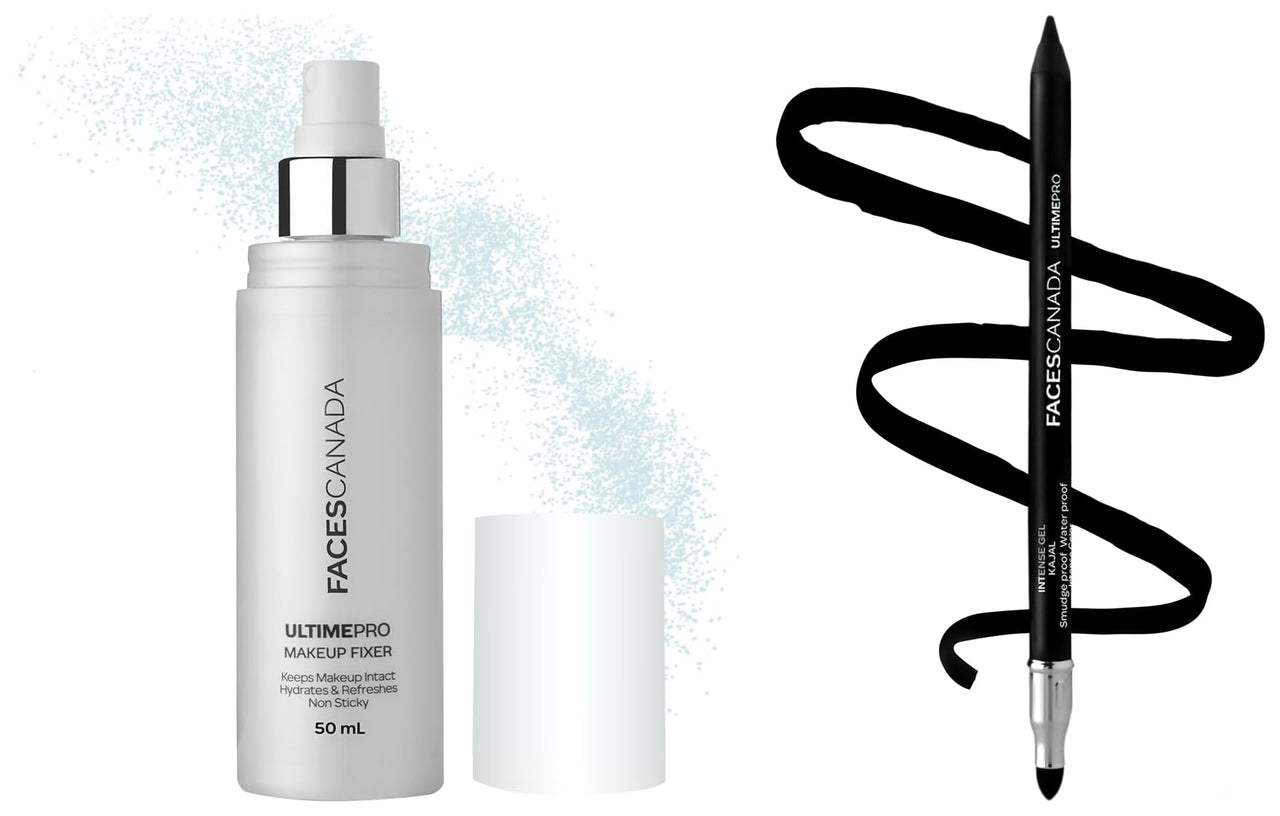 FACESCANADA Ultime Pro Makeup Fixer 50 Ml And Facescanada Ultime Pro Intense Gel Kajal With Smudger & Sharpener - Black,1.2 G, 2 Pieces