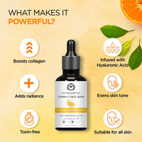 The Man Company 40% Vitamin C Face Serum With Hyaluronic Acid | Boosts Collagen | Glowing & Brightening Skin | Soft, Smooth & Supple | All Skin Types - 30ml