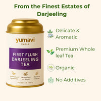 Yumavi First Flush Darjeeling Tea - 50+ Cups (100g) | No HARMFUL PET jars or Plastic | Loose Leaf Black Tea - Flowery, Aromatic & Delicious | Champagne Of Teas | Mellow & Fragrant | Direct From India