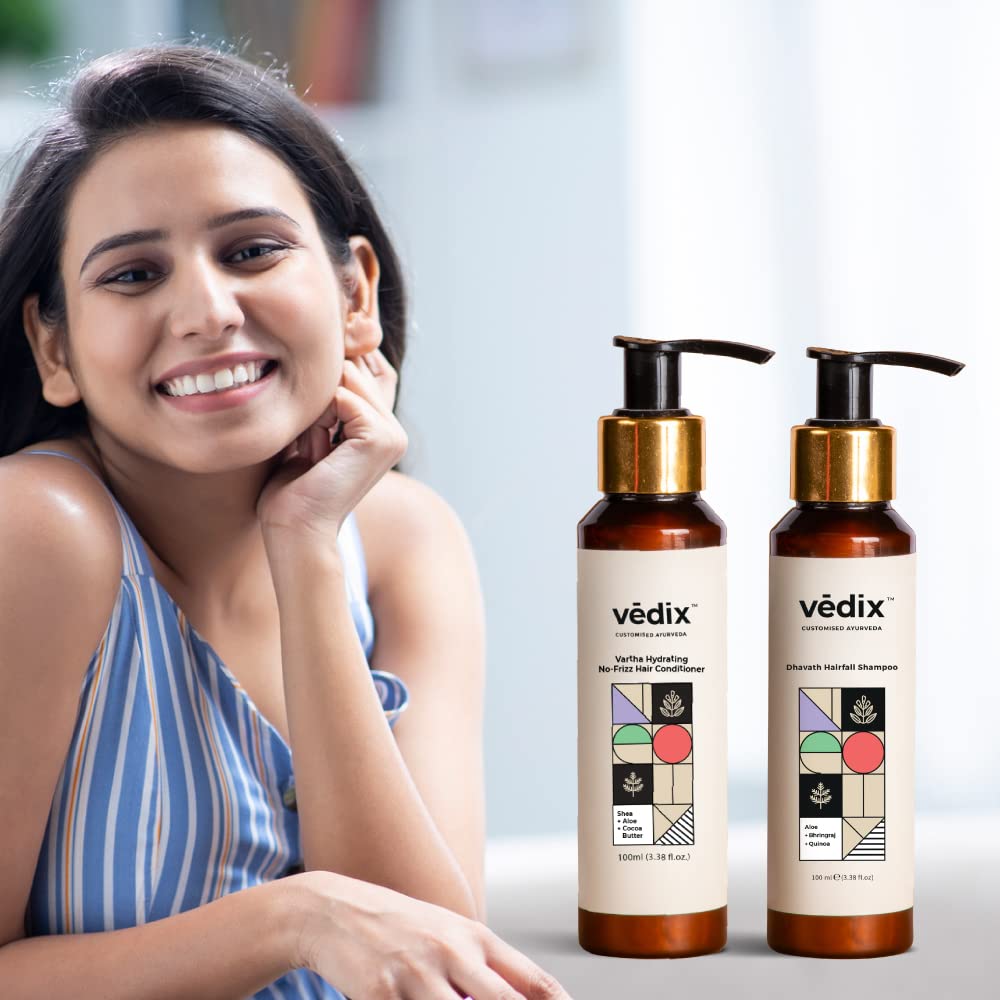 Vedix Dhavath Ayurvedic Shampoo & Vartha Hydrating Conditioner for Women | For Normal - Oily Hair | 200 ml