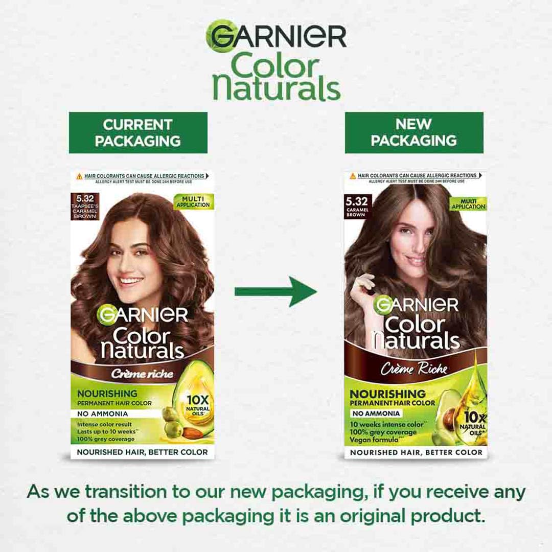Garnier, Hair Colouring Creme, Long-lasting Colour, Smoothness & Shine, Color Naturals, Shade: 5.32 Caramel Brown, 70ml + 60g