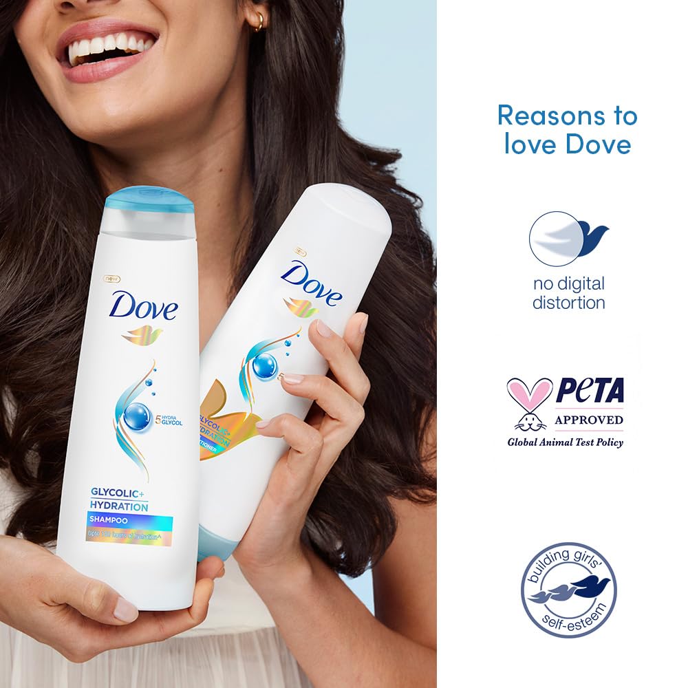 Dove Glycolic + Hydration Shampoo 180 ml with 5% Hydra-Glycol for Upto 100 hours of hydrated, fluid hair.