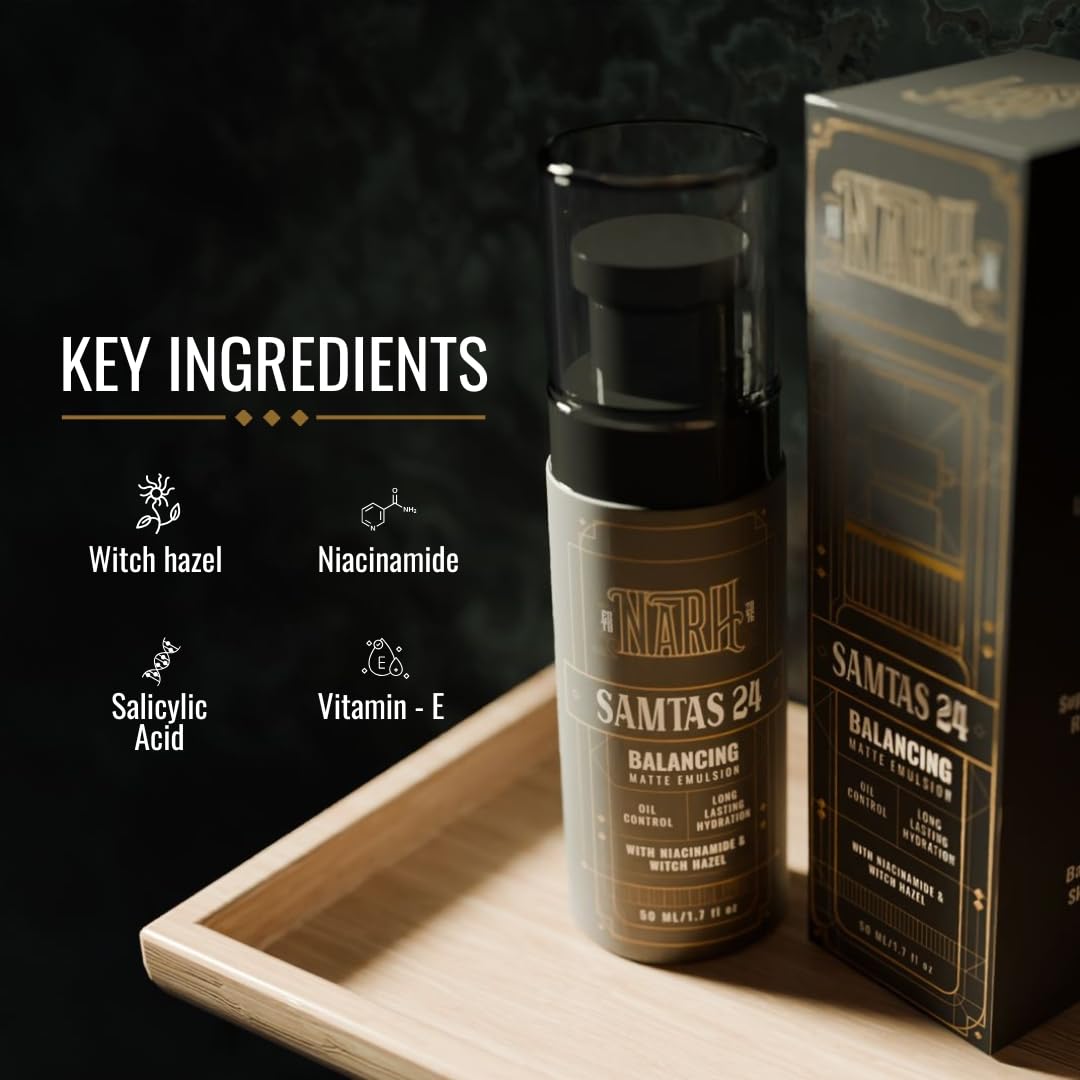 NARH SAMTAS 24 | Oil-Control Moisturizer | Long Lasting Hydration, Acne Spot Reduction With Niacinamide & Witch-Hazel Leaf Extract, Non-Sticky, Nourishing, Fast Absorbing & Balances Skin PH, 50ml