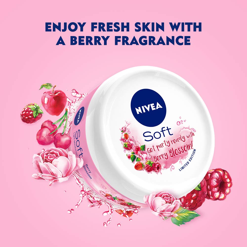 NIVEA Lip Balm, Fruity Cherry Shine, 4.8g & NIVEA Soft, Light Moisturising Cream, Berry Blossom, 100ml