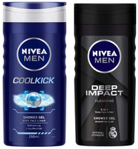Nivea Men Shower Gel, Deep Impact Cleansing Body Wash, Men, 250ml & Men Shower Gel, Cool Kick Body Wash, 250ml