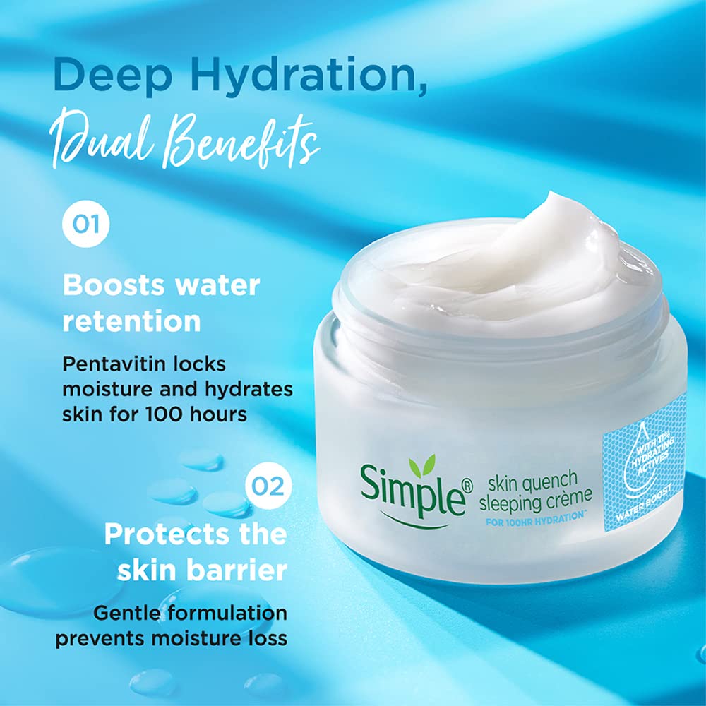 Simple Water Boost Skin Quench Sleeping Creme| 100HR Hydration |For Dry Skin Type| No Alcohol| No Perfume| No Harsh Chemicals| 40 g