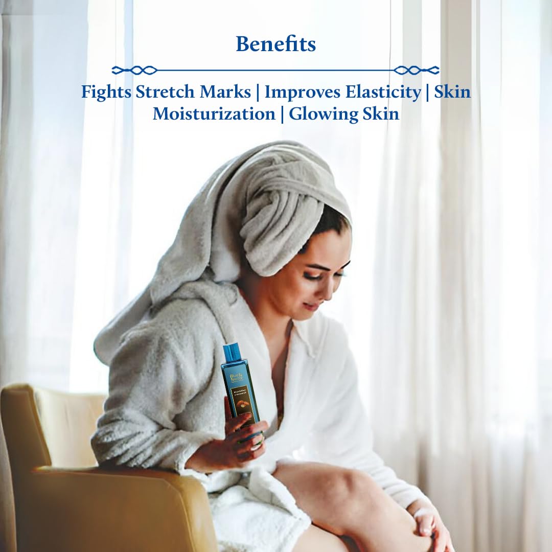 Blue Nectar Saffron & Almond Oil for Skin | Natural Stretch Mark Body Oil for Glowing Skin | Natural Skincare Oil for Pregnant Women & New Mothers (12 Herbs, 100ml)