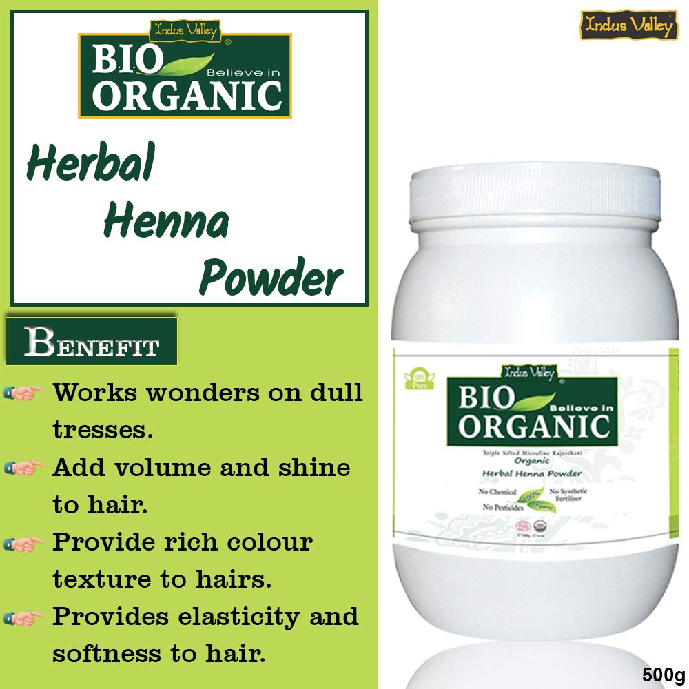INDUS VALLEY Bio Organic Herbal Henna Powder (Jumbo Pack 500gm)