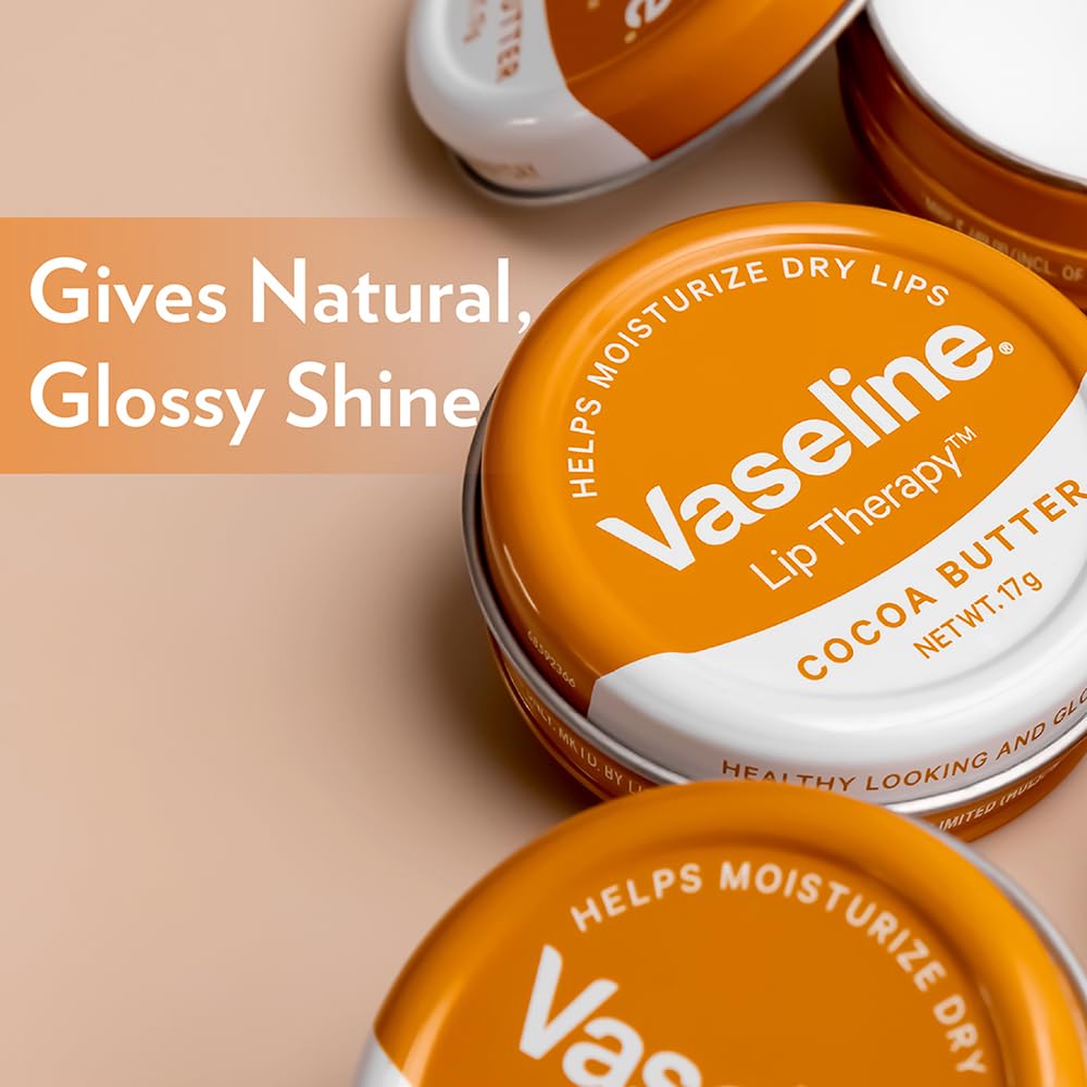 Vaseline Lip Tins Cocoa Butter, 17G|Infused With Cocoa Butter For Hydration & Glossy Shine, Transparent