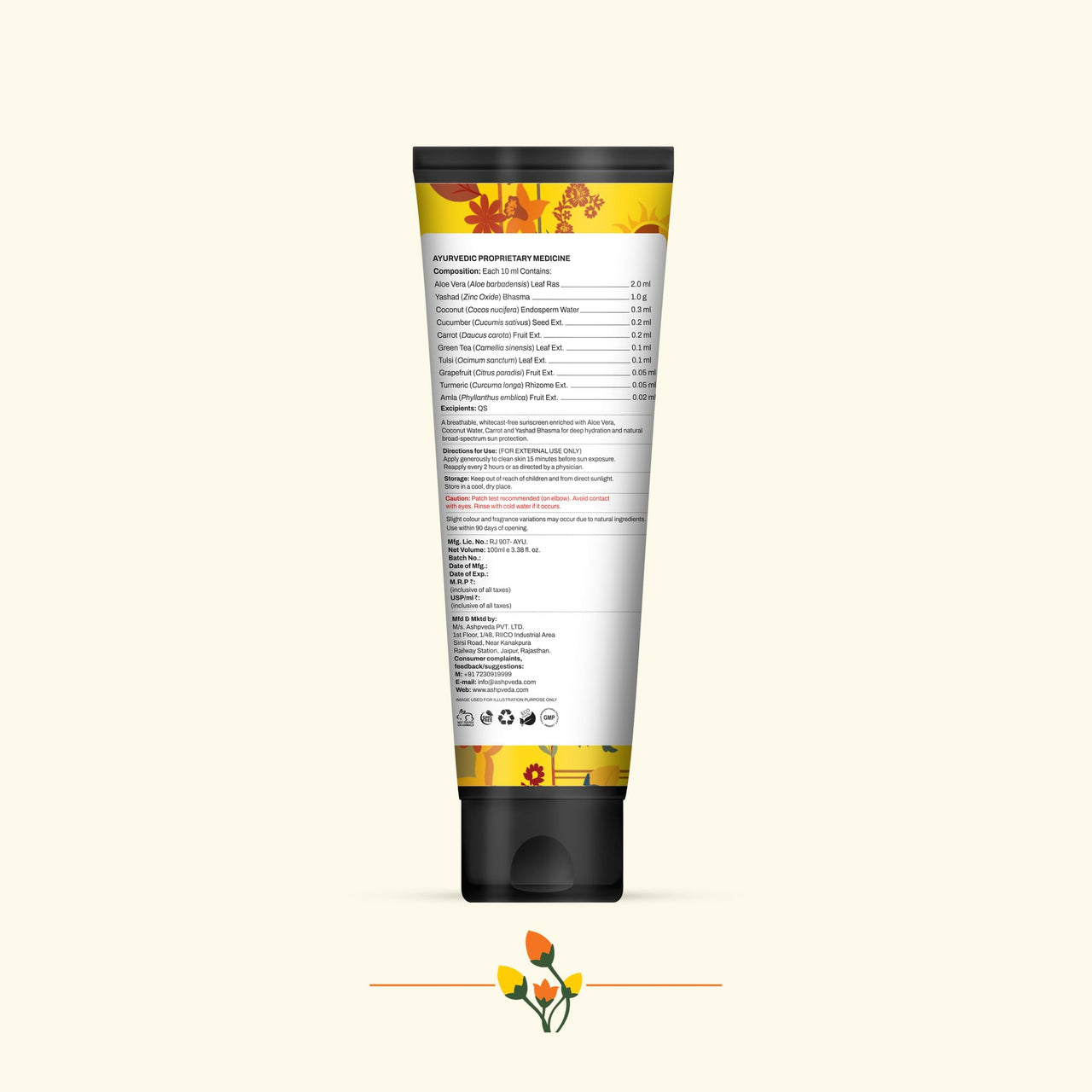 Ashpveda Aloe Vera Sunscreen SPF 50PA++++ | Broad Spectrum UVA/UVB & Blue Light Protection | Hydrating, Lightweight, Fast Absorbing, No white-cast, Non greasy | For Normal to Oily Skin (100ml)