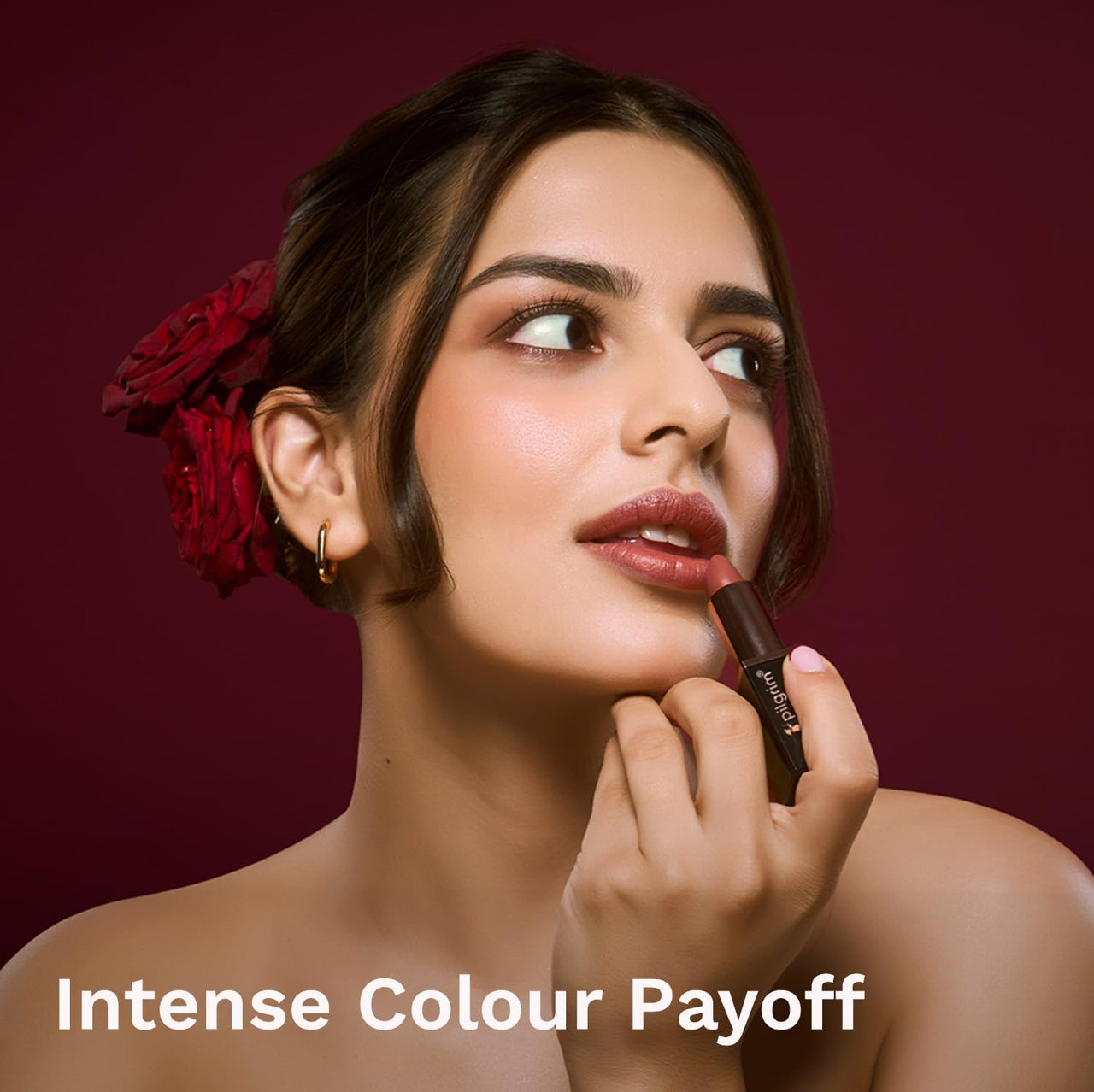 Pilgrim Matte Me Up Bullet Lipstick 4.2g | Creamy, Lightweight, Bold, Non Drying | SPF 30 | Enriched With Hyaluronic Acid & Spanish Squalane | Lipstick for dusky skin tone | Caramel Guilt-02