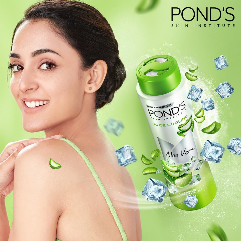 POND'S Aloe Cooling Powder, 400g, for Comfortable and Cool Skin in Summer, with Goodness of Aloe, 3X Instant Cooling, Long-Lasting Fragrance