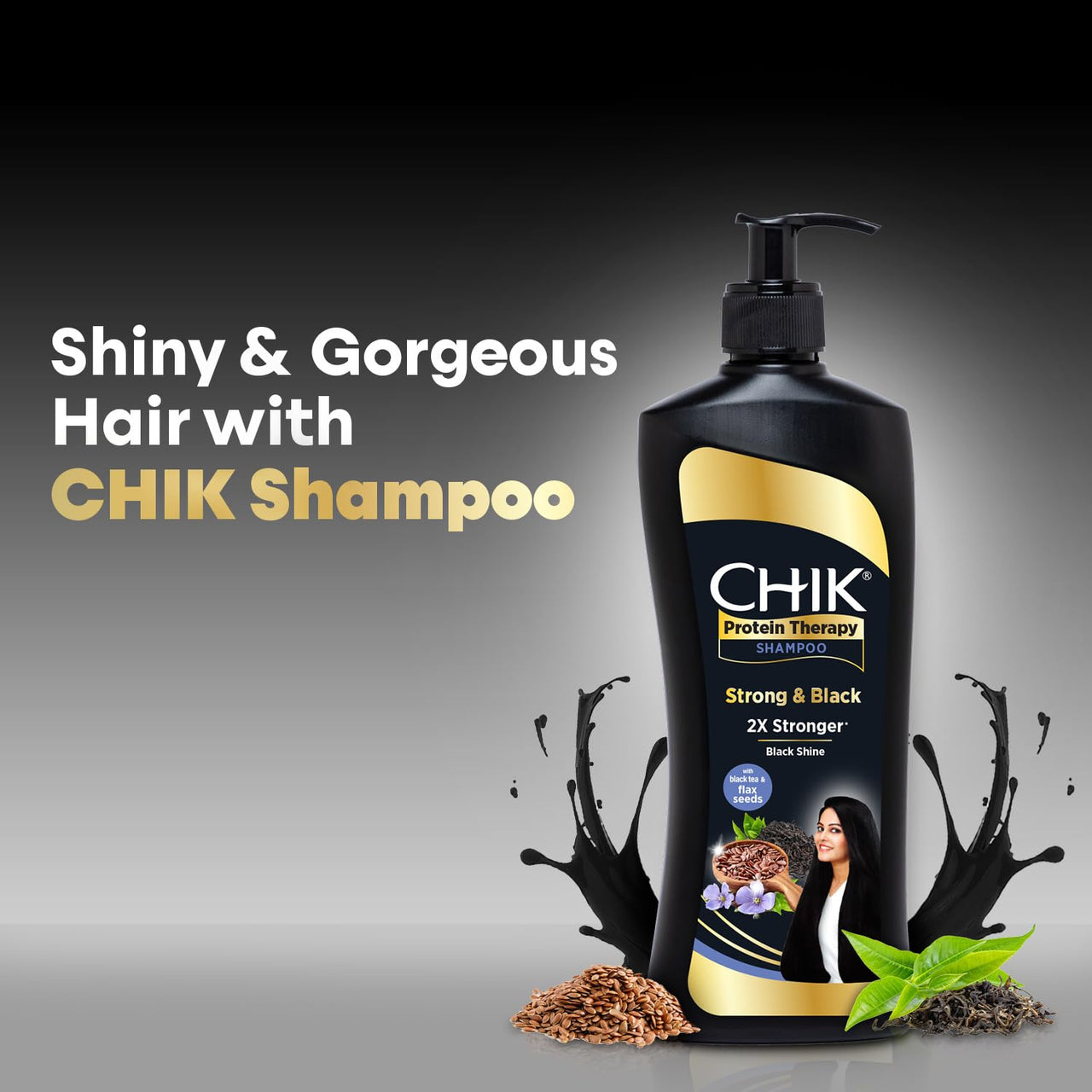 Chik Protein Therapy Shampoo |For 2X Stronger & Black Hair |With the Goodness Of Flax Seeds & Black Tea | 340ml
