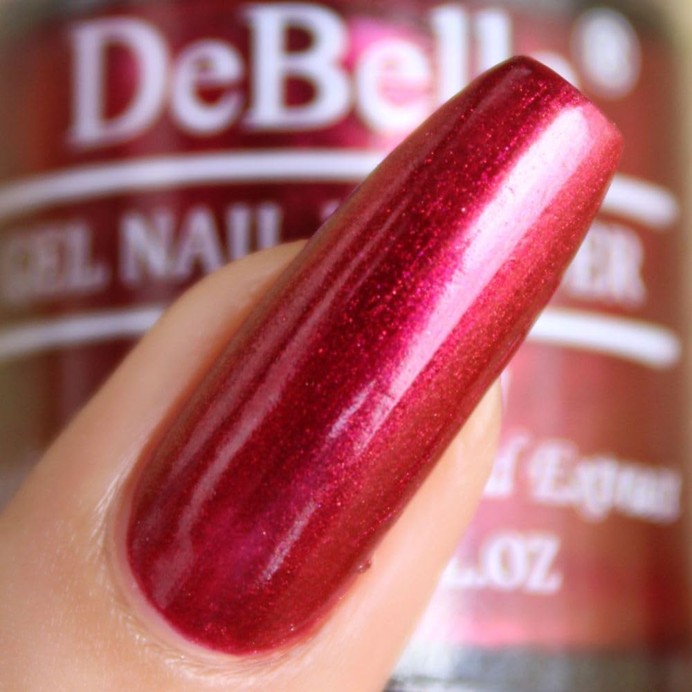 DeBelle Gel Nail Polish Antares (Deep Maroon Pearl Finish Nail Paint)|Non UV - Gel Finish |Chip Resistant | Seaweed Enriched Formula| Long Lasting|Cruelty and Toxic Free| 8ml