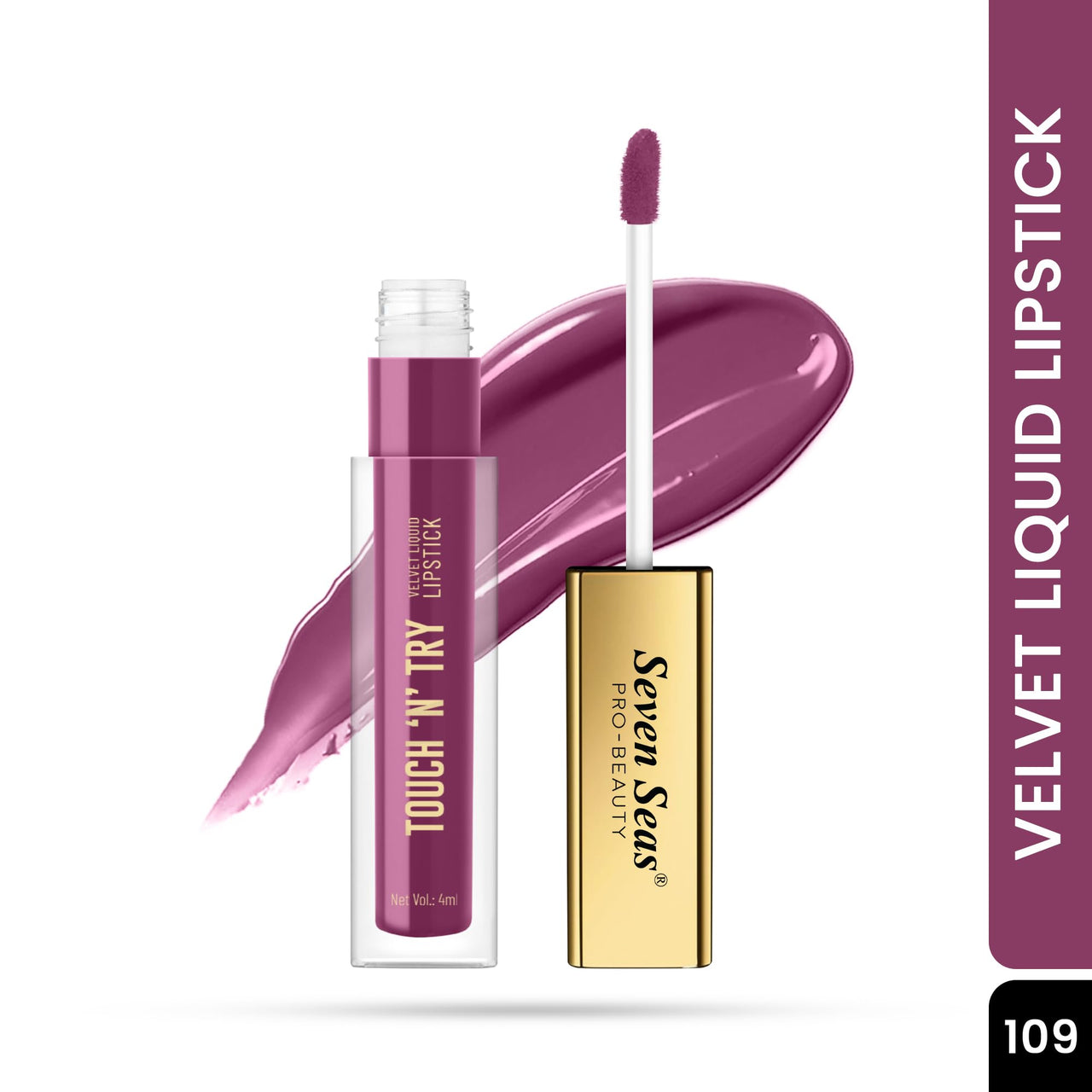 Seven Seas Touch N Try Velvet Liquid Lipstick | Matte Finish | One Swipe Application | Non Transfer | Water Proof | Liquid Lipstick for Women | Long Lasting Stay Up to 8 Hours (09, 4ML)