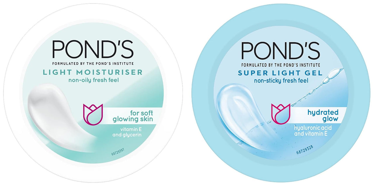 POND's Light Face Moisturizer 200 ml, Daily Lightweight Non-Oily Cream with Vitamin E for Soft Glowing Skin, SPF 15 & POND's Super Light Gel Oil Free Face Moisturizer 49g