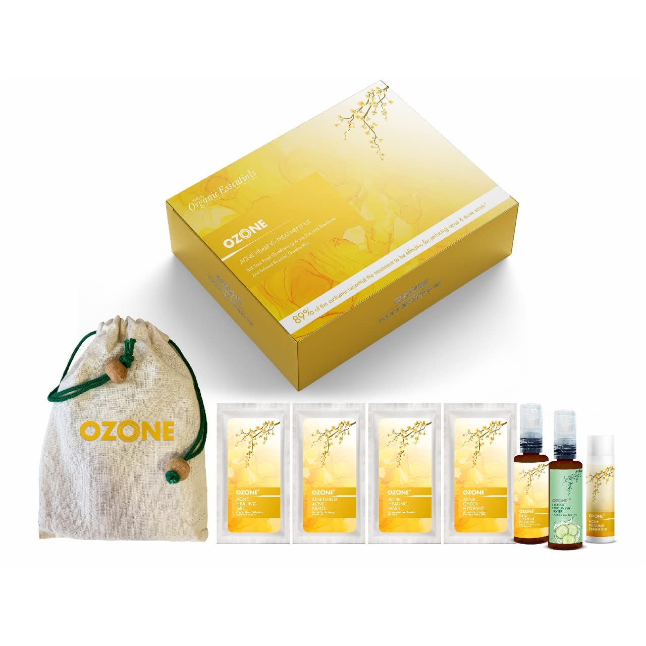 Ozone Acne Healing Facial Treatment Kit - for Oily Skin, Acne, Pimples, Natural Glow. Enriched with 100% Natural Ingredients Like Aloe Vera, Lemon, Cucumber & Turmeric. (Paraben & Sulphate Free)
