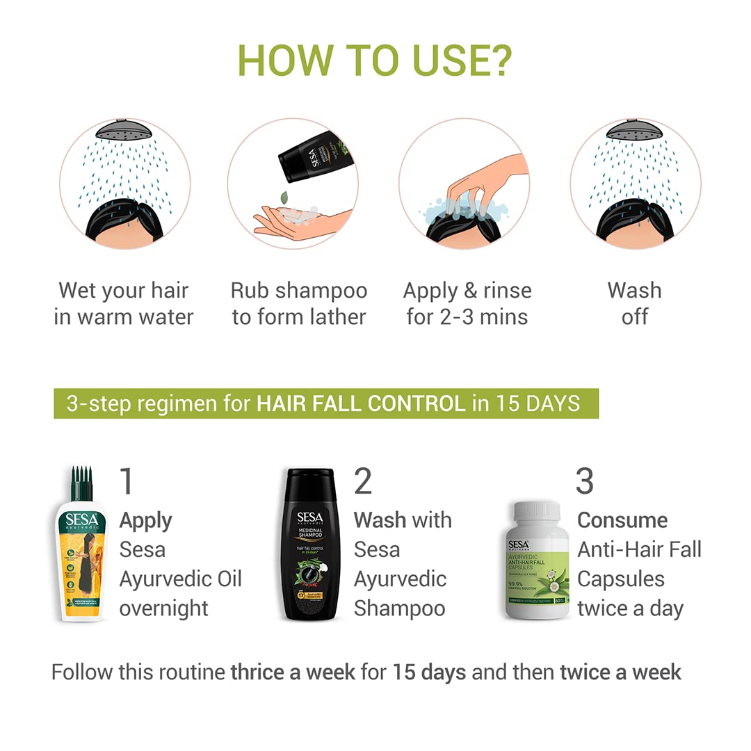 SESA Ayurvedic Hair Oil 100Ml + Ayurvedic Medicinal Shampoo 200Ml Combo Pack Control Hair Fall Nourishes Scalp Help Hair Growth For Men & Women
