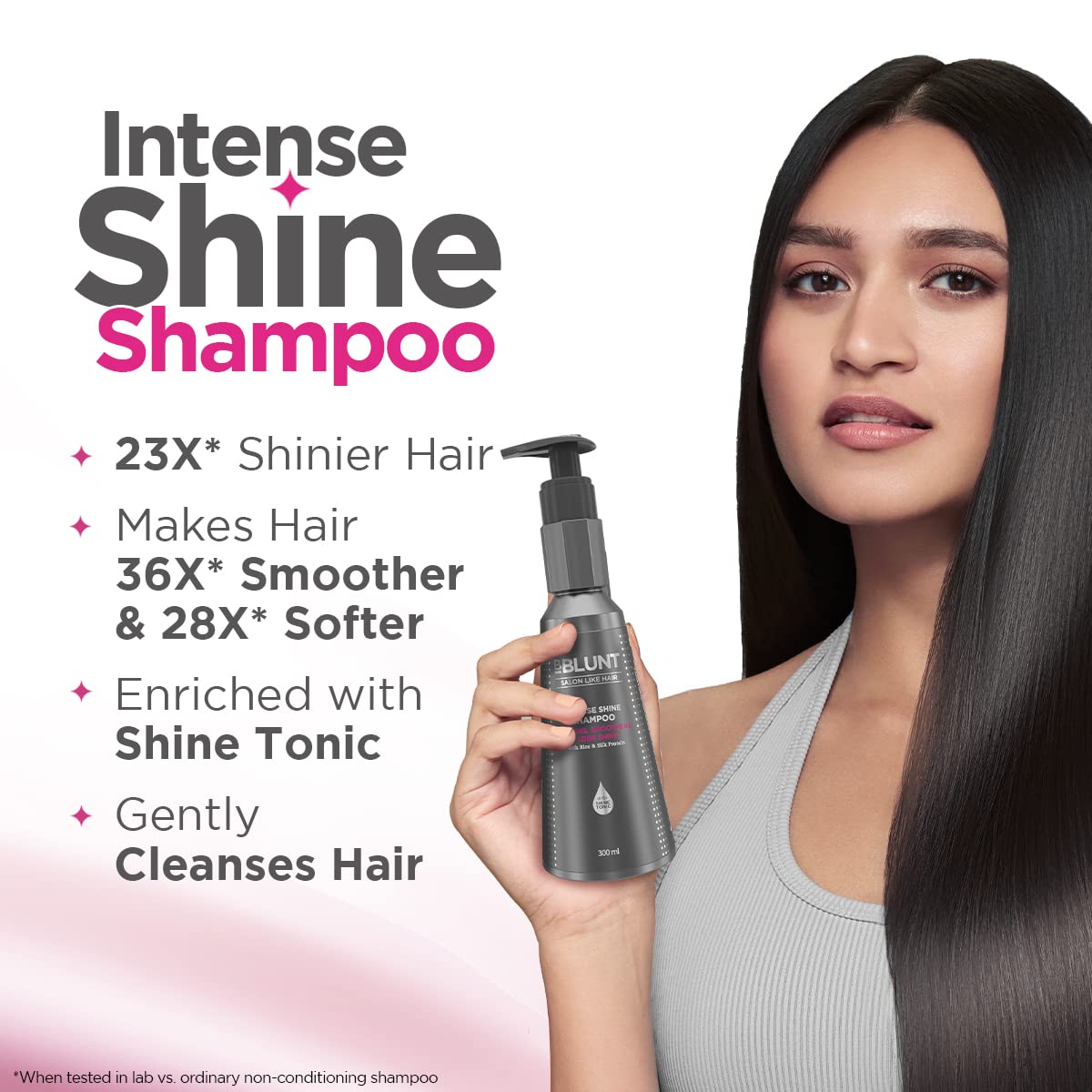 BBLUNT Intense Shine Shampoo with Rice & Silk Protein for 23X* Shinier Hair - 300 ml