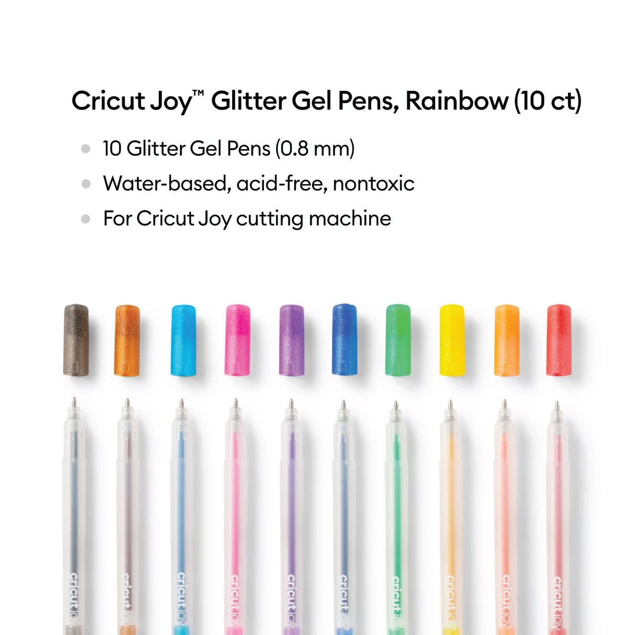 Cricut Joy Sparkle Gel Pens (Set of 10), for Use with Cricut Joy Cutting Machine, Add Glitter to Your Cards, Paper, Decor, and More (Medium Point, 0.8mm, Rainbow)