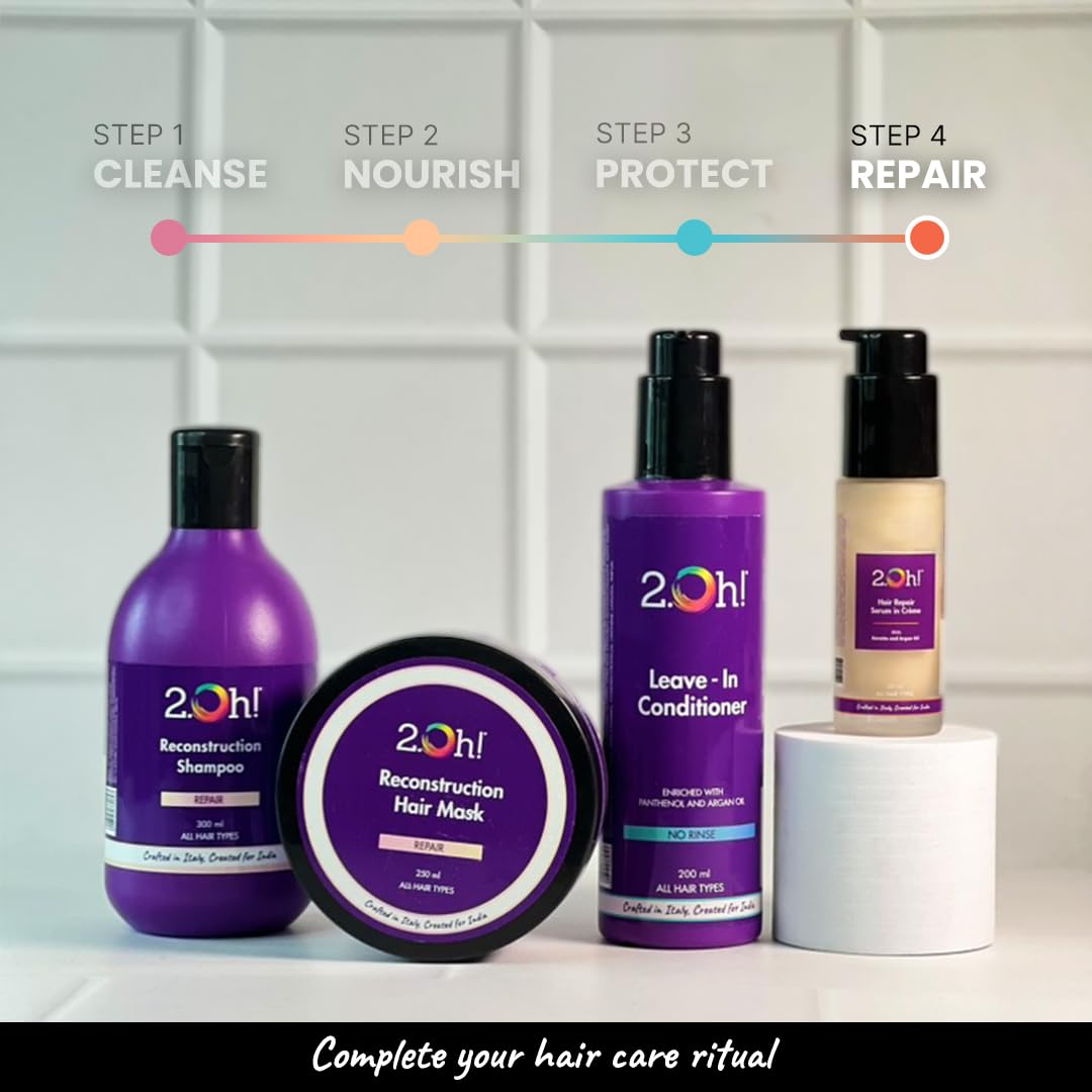 2.Oh! Italian Hair Repair Serum In Crème | For Dry Frizzy Hair with Active Repair Catalysts | Prevents Frizz and Breakage | Hair Serum for Women and Men | Keratin, Argan Oil | Lightweight, Non-Greasy