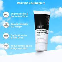 ThriveCo Brightening Pro Sunscreen for Women | SPF 50+ Pa++++ | Zero White Cast | Kojic acid, Vitamin C & Diacnemide™ | Non-sticky & Anti-Ageing | Boosts Collagen, Fades Dark Spots & Wrinkles | 50ml