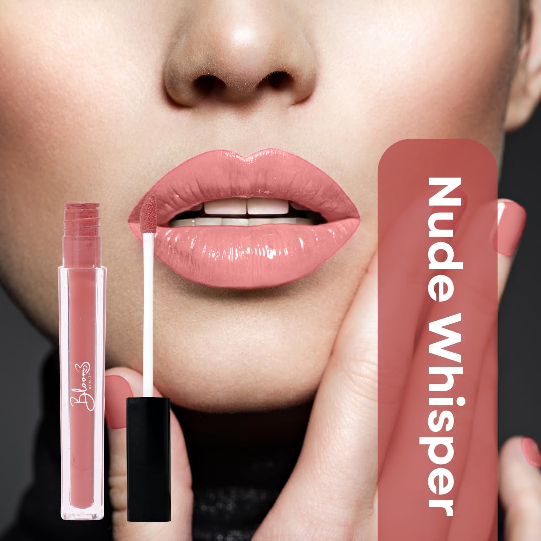 Bloom Beauty Liquid Lipstick, Velvet Matte Finish, Lightweight & Hydrating | Long-Lasting Wear, (Nude Whisper)