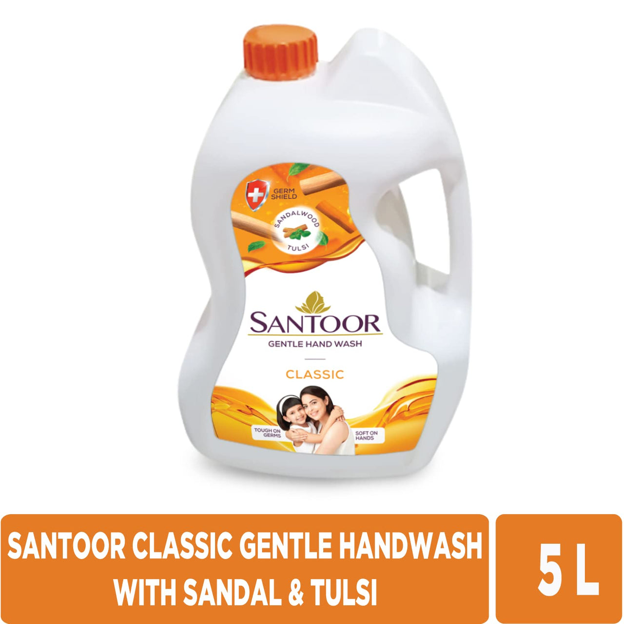 Santoor Classic Gentle Hand Wash 5000ml with Natural Goodness of Sandalwood & Tulsi| Rich Lathering Formula With Anti-Bacterial Properties| Soft on Hands| Soothes & Hydrates Skin