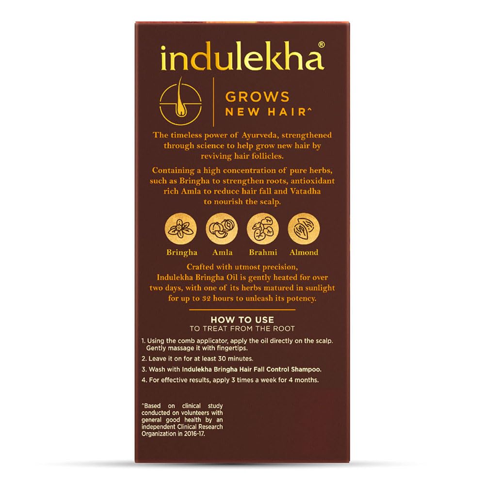 Indulekha Bringha Ayurvedic Hair Oil 100 ml|| Hair Fall Control and Hair Growth with Bringharaj & Coconut Oil - Comb Applicator Bottle for Men & Women