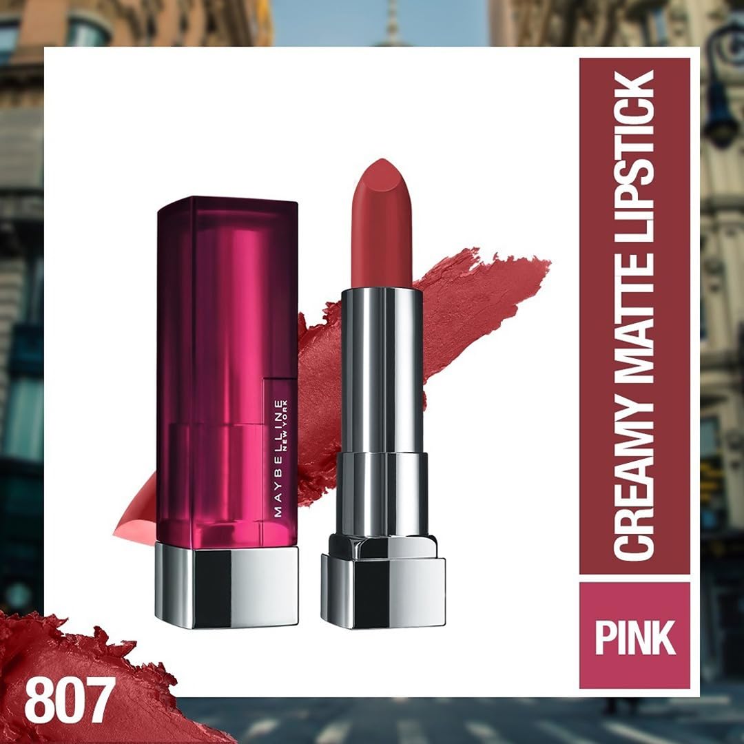 Maybelline New York Matte Lipstick, Intense Colour, 807 Dried Rose, 3.9g & Maybelline New York Matte Lipstick, Intense Colour, Moisturised Lips, Color Sensational Creamy Matte, 507 Almond Pink, 3.9g