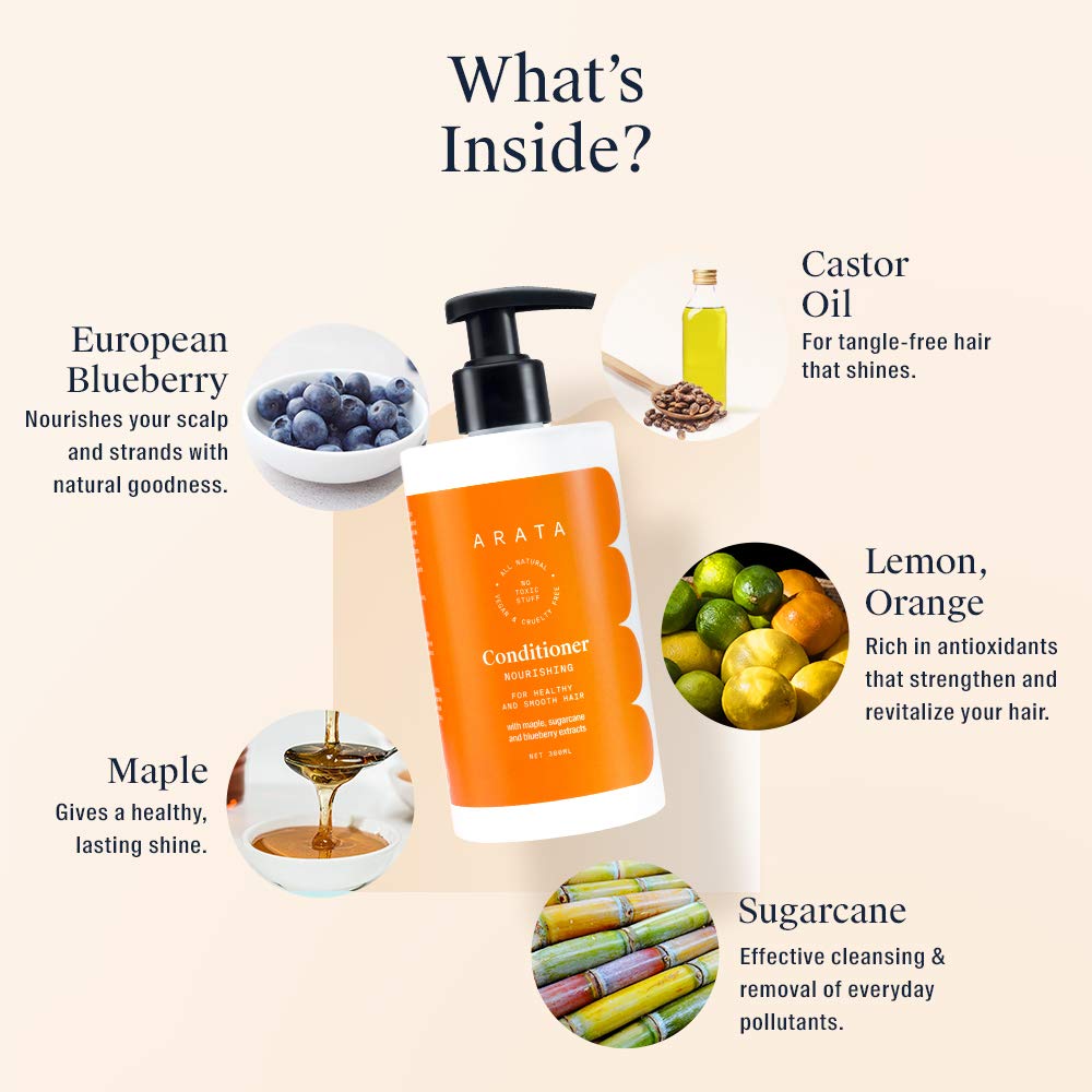 Arata Paraben & Silicon Free Hair Conditioner -300 Ml | With Maple, Sugarcane & Blueberry Extracts | Vegan & Cruelty-Free for Healthy & Smooth Hair | For Women & Men
