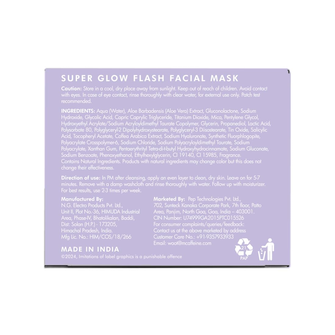 mCaffeine Super Glow Flash Facial 25% AHA+BHA+PHA Face Mask | 5 Mins Glow Face Pack | Instant Brightening | Unclogs Pores, Removes Blackhead & Dead Skin | Tan Removal | Color Changing Mask - 50gm