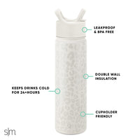 Simple Modern Leopard Water Bottle with Straw Lid Vacuum Insulated Stainless Steel Metal Thermos Bottles | Reusable Leak Proof BPA-Free Flask for Sports | Summit Collection | 22oz, Cream Leopard Pattern: Cream Leopard