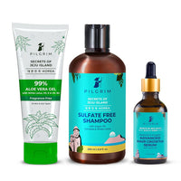 Pilgrim Hair Growth Combo Kit for Healthy, Smooth, Frizzy Hair |99% Aloe Vera Gel 200ml |Hair Growth Serum 50ml |Sulphate Free Shampoo 200ml |Korean Hair Care Kit |Mild Shampoo for Silky & Smooth Hair