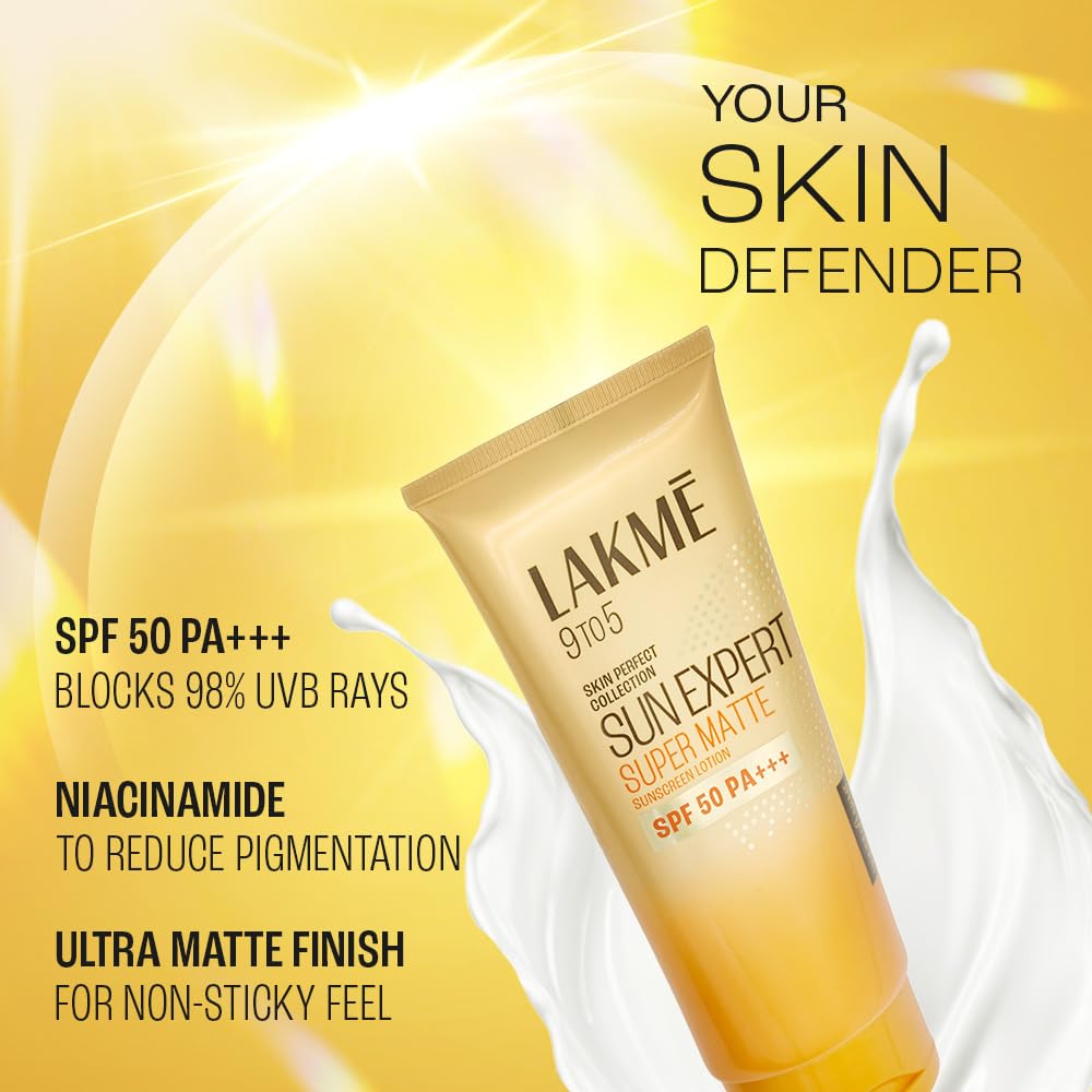 Lakme Sun Expert SPF 50 PA+++ Ultra Matte Lotion Sunscreen, Lightweight, Non Sticky, Non Greasy, Blocks Upto 97% Harmful Sunrays, 100 ml