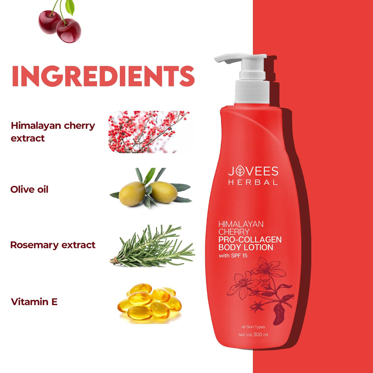 Jovees Herbal Himalyan Cherry Hand & Body Lotion, Hydrates/Moisturise Skin 300ml