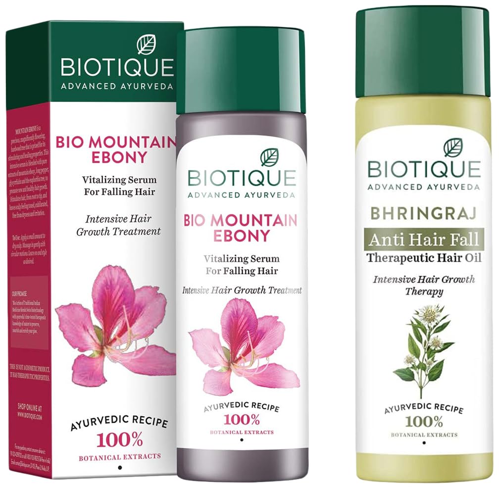 Biotique Bio Mountain Ebony Vitalizing Serum For Falling Hair Intensive Hair Growth Treatment, 120ML And Biotique Bio Bhringraj Fresh Growth Therapeutic Oil, 120ml
