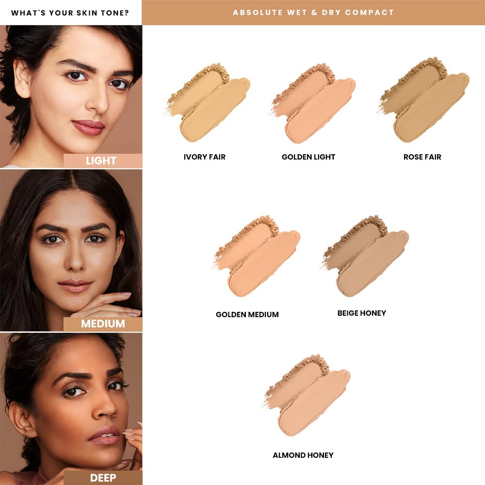 Lakmé Absolute White Wet & Dry Compact Powder, Golden Light, Spf 17, Long Lasting Face Makeup For A Natural Glow -Foundation Powder For Women, 9 G