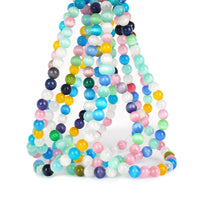 70PCS Natural 8MM Healing Gemstone, Synthetic Cat’s Eye Energy Stone Round Loose Beads, Semi-Precious Crystal Beads with Free Elastic String for Jewelry Making DIY