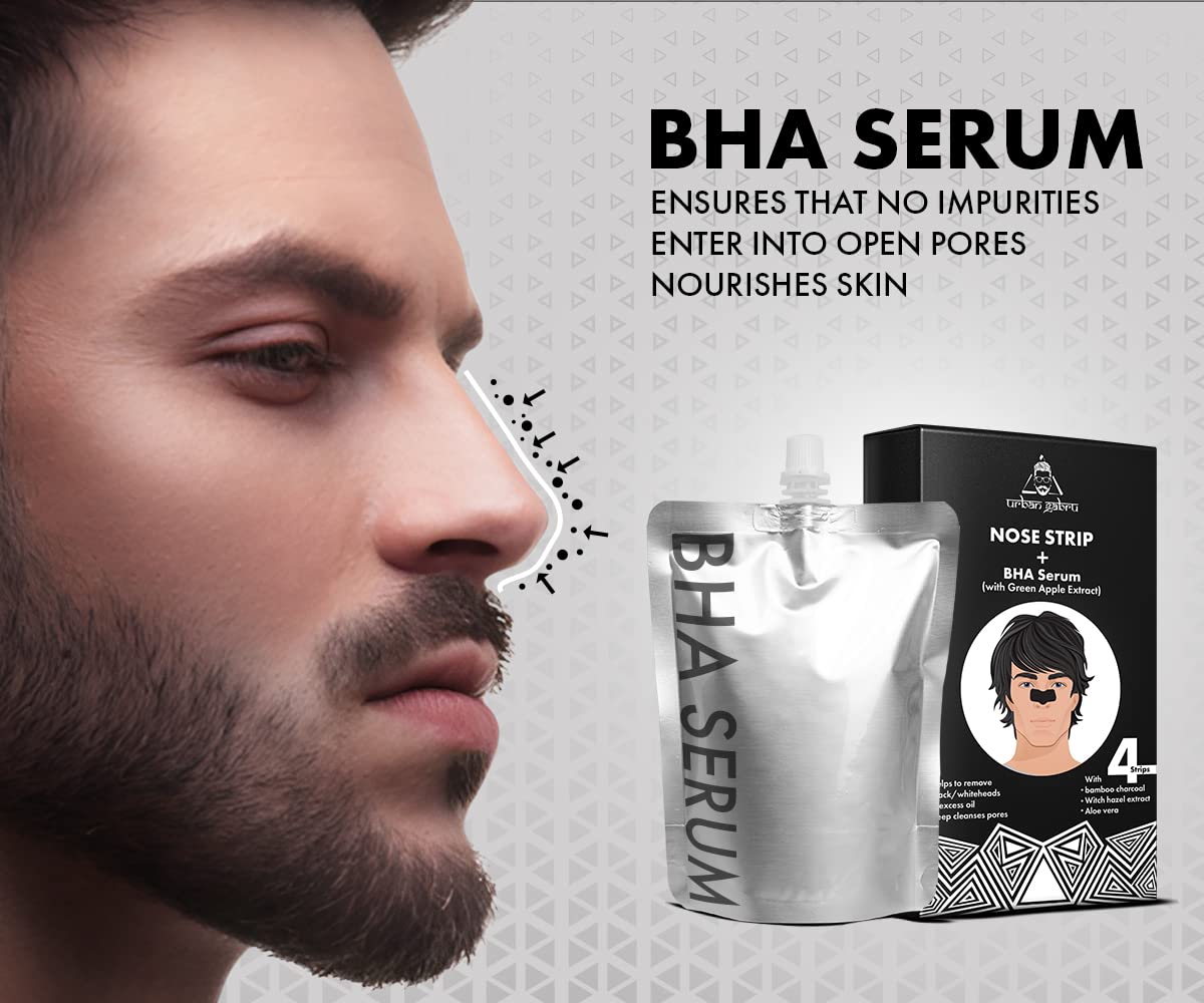 UrbanGabru Nose Strip with BHA Serum | Nose Strips for Blackhead, Whitehead Remover (4 Strips) | Pore Cleanser | with Natural Aloe Vera & Witch Hazel Extracts