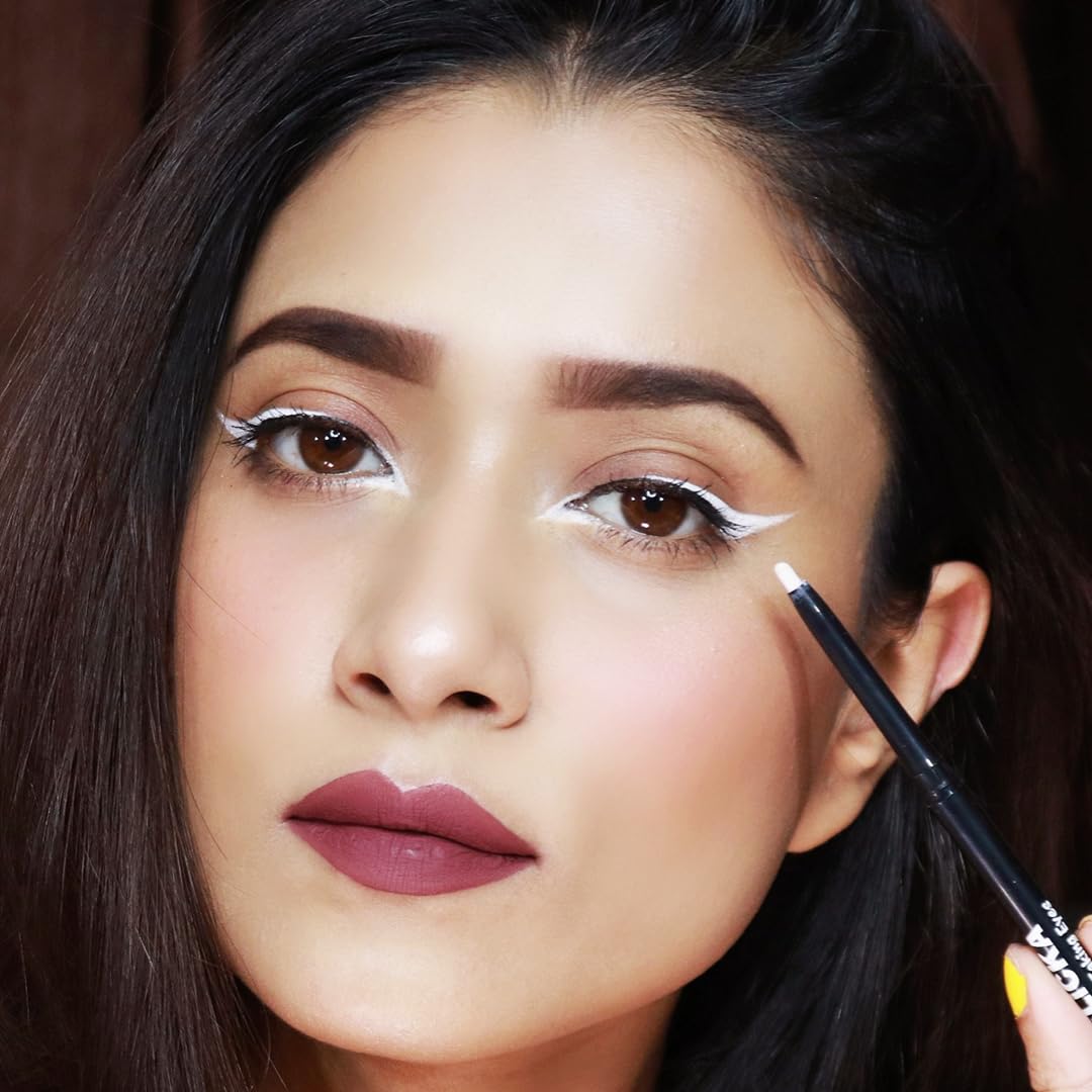 FLiCKA Breathtaking Eyes Twist White Kajal + Rule With Brows Eyebrow White Pencil, With Spoolie, Waterproof, Smudge Proof, Longlasting, Dermatologically tested, Intense Colour, Natural-looking Results