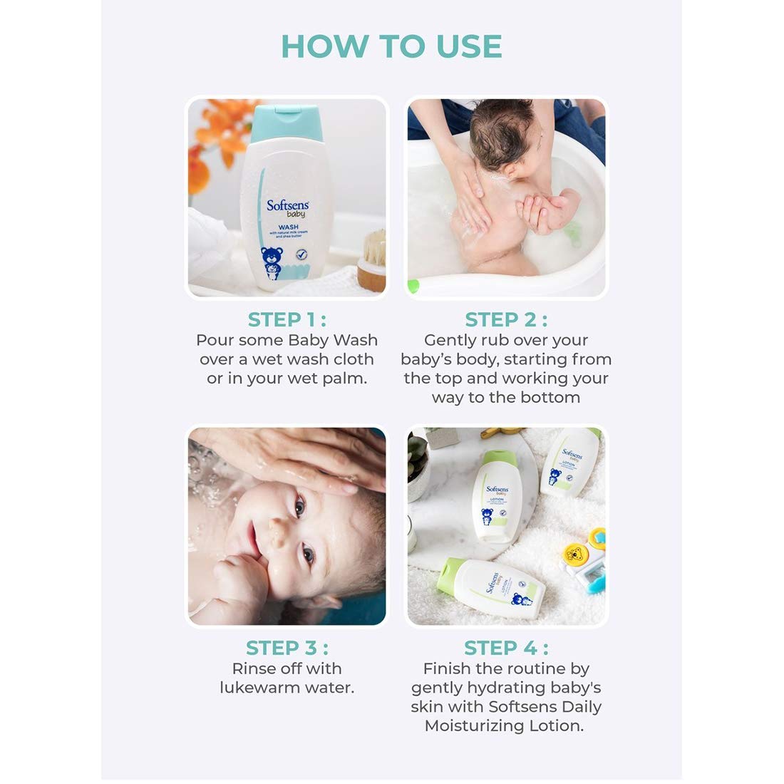 Softsens Baby TEAR FREE Baby Wash with natural milk cream & shea butter (200ml x Pack of 2)