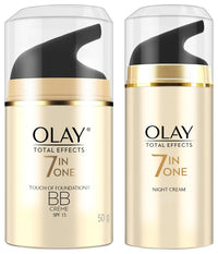 Olay Day Cream Total Effects 7 in 1 BB Cream SPF 15, 50g And Olay Night Cream Total Effects 7 in 1, Anti-Ageing Moisturiser, 50g