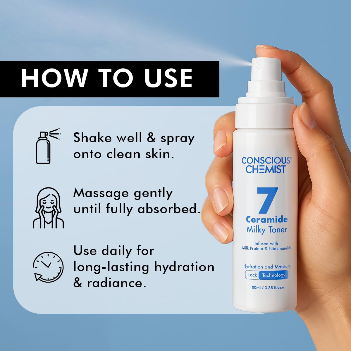 Conscious Chemist® Hydrating Milky Face Toner | 100ml | 7 Ceramide Complex & Niacinamide | Calms, Smoothens & Strengthens Skin Barrier | Toner for Glowing skin, For Men & Women, All Skin Types