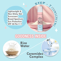 Glamveda Korean Rice & Ceramide 7 Step Weekly Skincare Routine For Women with Gift Box | Face wash, Peel Off Mask, Toner, Serum, Under eye cream, Moisturizer & Sunscreen