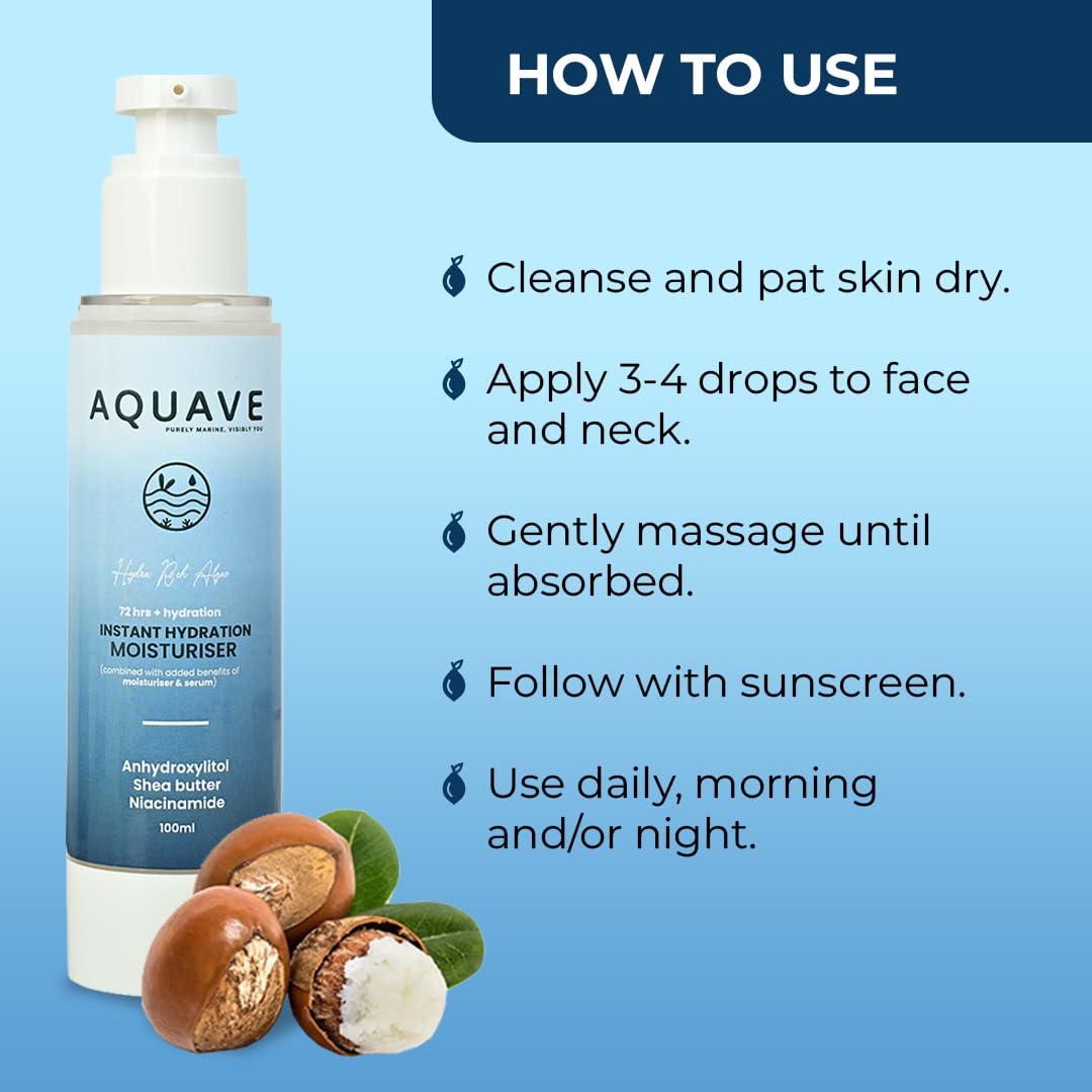 AQUAVE HydraI™ Algae Moisturizer for Face | 2% Niacinamide + Marine Actives | 72H Intense Hydration & Skin Barrier Repair | For Dry, Normal & Combo Skin | Brightens & Softens in 30 Days | Unisex