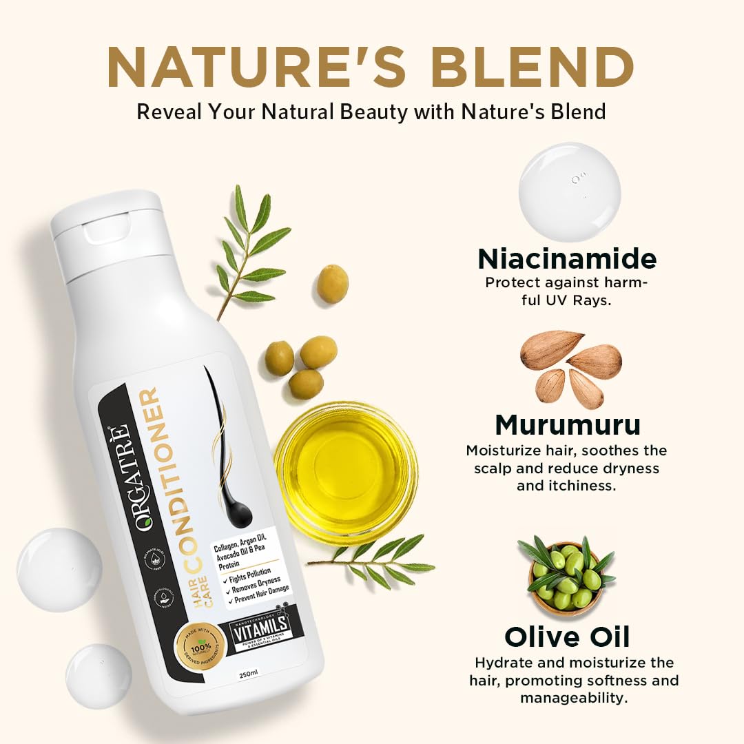 Orgatre Hair Care Conditioner - 250Ml | Hydrating & Deep Conditioning | Aloe, Olive, Rosemary Oil & Murumuru | Reduces Hair Fall & Thinning | for Men & Women, 1 Count