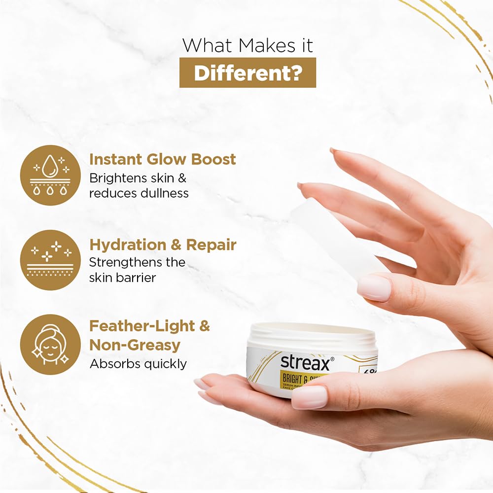 Streax Bright & Shine Serum Infused Face Cream Gel, 50 gm with 6% Vitamin C & Glycolic Acid